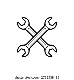 Two crossed wrenches depicted in a simple black and white line drawing