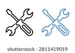 Two crossed wrenches icon set with blue outline style