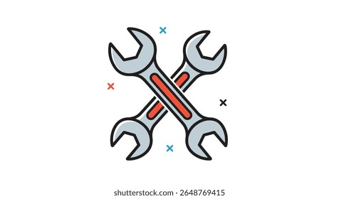 Two crossed wrenches illustrating mechanical repair and tool usage in maintenance operations