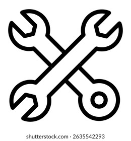 Two crossed wrenches line icon, repair service concept. Vector graphics. Mechanic staff tools sign on white background, style mobile or design