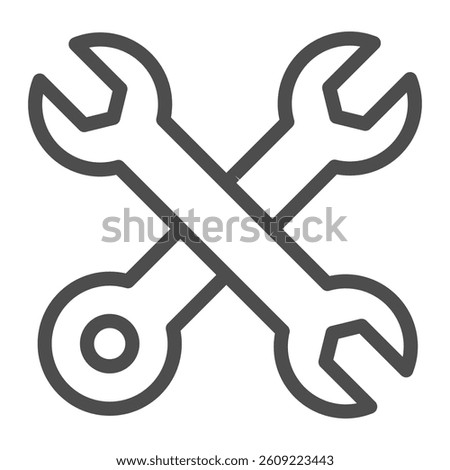 Two crossed wrenches line icon, repair service concept. Vector graphics. Mechanic staff tools sign on white background, outline style icon for mobile or web design