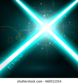 Two Crossing Light Blue Lasers Background. Light Futuristic Swords Fight. Design Elements for your Project. Vector Illustration.