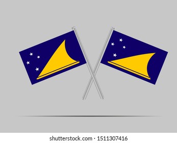 Two crossing metal flagpole National flag of  Oceanian Tokelau, dependent territory of New Zealand. Original colors and proportion. vector illustration, from  countries set.