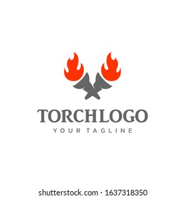two crossing torch and fire logo template