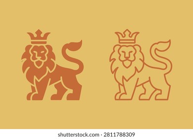 Two crowned lions standing on yellow background graphic design