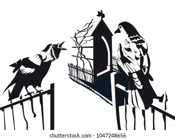 two crows in black and white vector