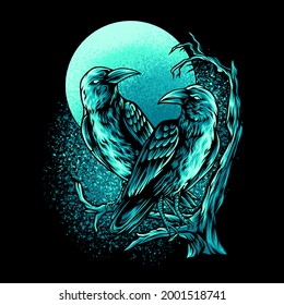 Two Crows in The Dark Illustration for your business or merchandise