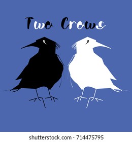Two crows on the blue background