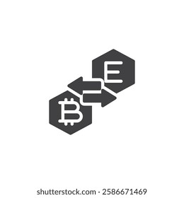 Two cryptocurrency symbols with arrows vector icon. filled flat sign for mobile concept and web design. Token Swap glyph icon. Symbol, logo illustration. Vector graphics