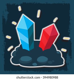 Two crystal gemstones in the rock.
