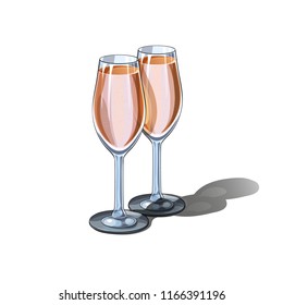 Two crystal glasses with champagne. Isolated vector.