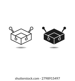 Two cube shapes with handles on top, one in black and white and the other in black