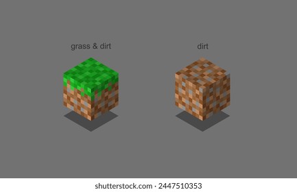 Two cubes, one with grass and one with dirt, are shown side by side. The grass cube is green and the dirt cube is brown. The image is a representation of the different textures