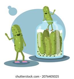 two cucumber brothers greet each other at the jar
