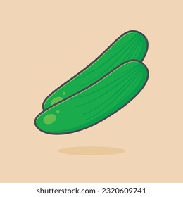 Two cucumber or cucumis sativus vegetable cartoon vector icon illustration isolated. Food natural icon concept. Cute and simple flat cartoon style designed.