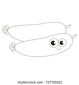 Two Cucumbers Funny cartoon. Outlined illustration with thin line black stroke