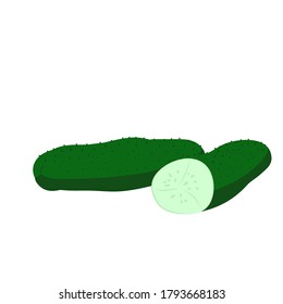 Two cucumbers on a white background with a split