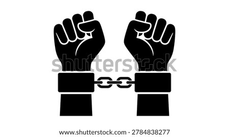 Two cuffed hands in silhouette representing arrest captivity or lack