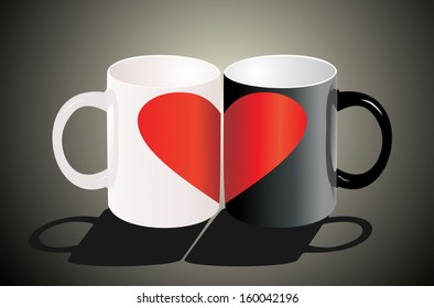 Two cup, one heart. Love concept.