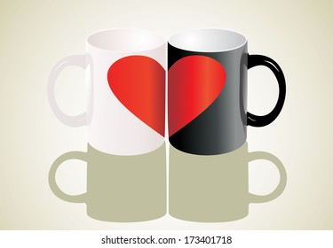 Two cup, one heart. Love concept.