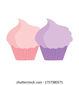 Two cupcakes, flat design illustration.