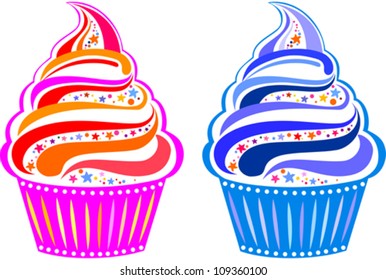 Two cupcakes  isolated on White background. Vector illustration