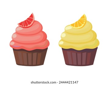 two cupcakes with orange slices on top