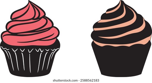 Two Cupcakes Vector Illustration Isolated on White Background