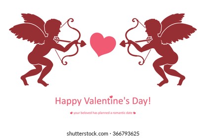 Two cupid aim at the heart. Easy card Valentine's Day.