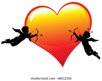 Two cupid silhouettes with heart (also available jpg version)