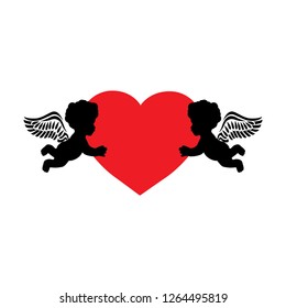 two cupids holding heart,  Valentines day related vector icon