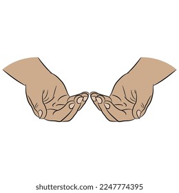 Two cupped female hands with black nails. Empty palms with bent fingers. Scooped gesture. Cartoon style. Isolated vector illustration.