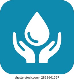 Two cupped hands holding water drop. Symbolizes health, care, purity, conservation, ecology, environment, charity, kindness.