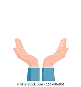 Two cupped hands. Supporting hands. Vector illustration isolated on white