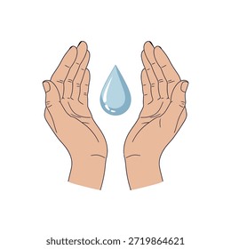 Dos manos ahuecadas rodean una sola gotita de agua