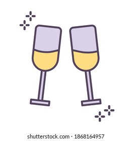 two cups of champage with sparks vector illustration design