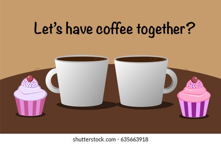 Two cups of coffee and two cupcakes vector illustration