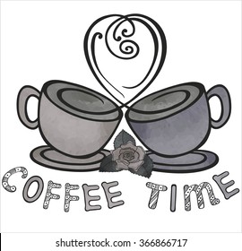 two cups with coffee and flower