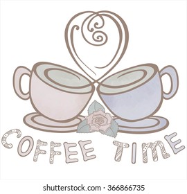 two cups with coffee and flower