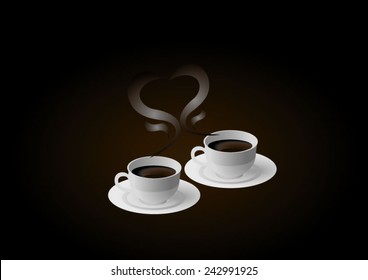 Two cups of coffee with a heart in the middle