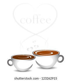 two cups of coffee and hearts