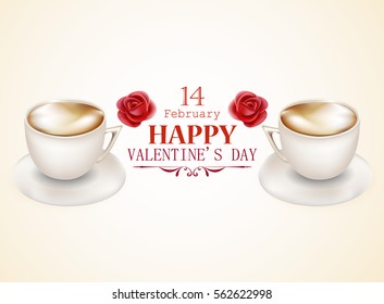 two cups of coffee for a loving couple on the day of St. Valentine