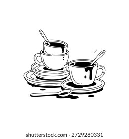 Dos tazas de café en platillos con cucharas en una mesa