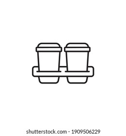 Dos tazas de café en el soporte para ir a la simple ilustración de un vector de línea delgada