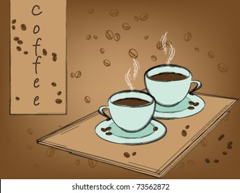 Two cups of coffee on a tray