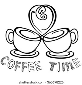 two cups of coffee with the rising steam as a heart
