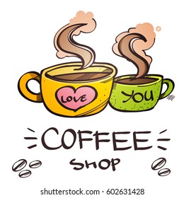 Two cups of coffee sketch. The elements for infographics with a hand-drawing style.