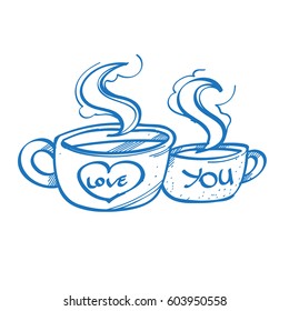 Two cups of coffee sketch. The elements for infographics with a hand-drawing style.