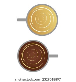 Zwei Tassen Kaffee und Tee. Vektorgrafik mit Draufsicht.