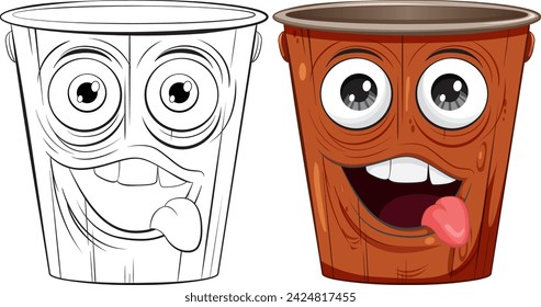 Two cups with contrasting happy and sad faces.